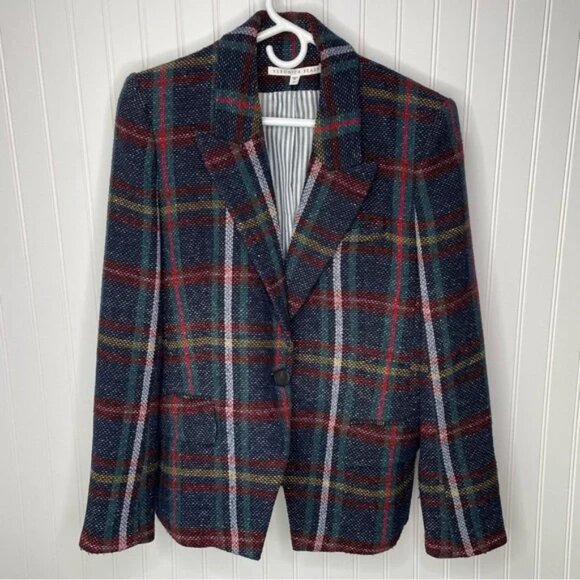Veronica Beard Zane Plaid Dickey Blazer Size 14 Blue Red Green - Picture 1 of 10